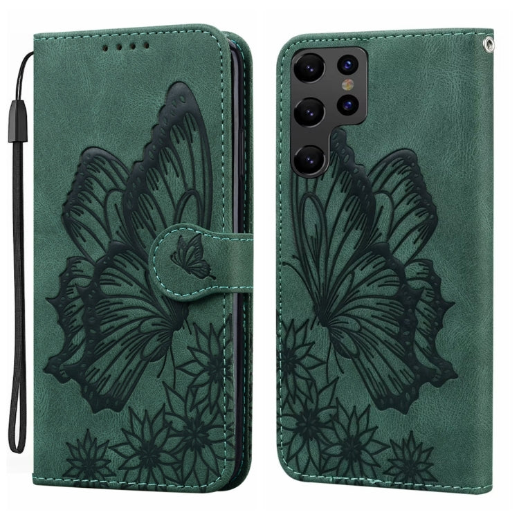 For Samsung Galaxy S25 Ultra 5G Retro Skin Feel Butterflies Embossing Horizontal Flip Leather Phone Case(Green) by buy2fix