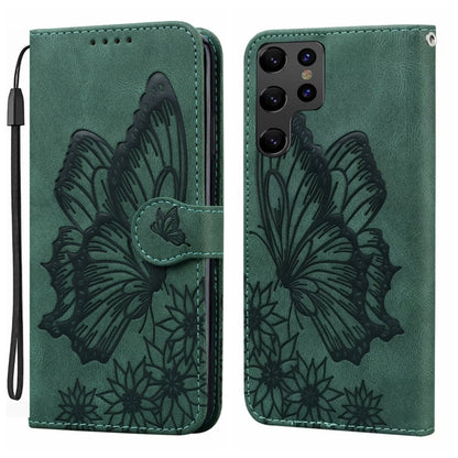 For Samsung Galaxy S25 Ultra 5G Retro Skin Feel Butterflies Embossing Horizontal Flip Leather Phone Case(Green) by buy2fix