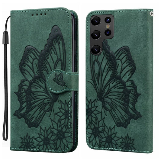 For Samsung Galaxy S25 Ultra 5G Retro Skin Feel Butterflies Embossing Horizontal Flip Leather Phone Case(Green) by buy2fix