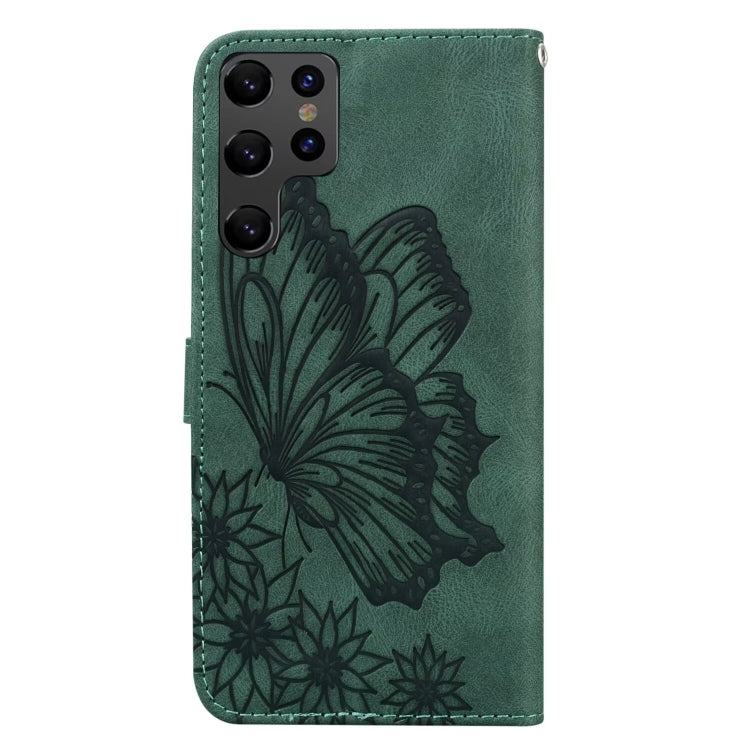 For Samsung Galaxy S25 Ultra 5G Retro Skin Feel Butterflies Embossing Horizontal Flip Leather Phone Case(Green) by buy2fix