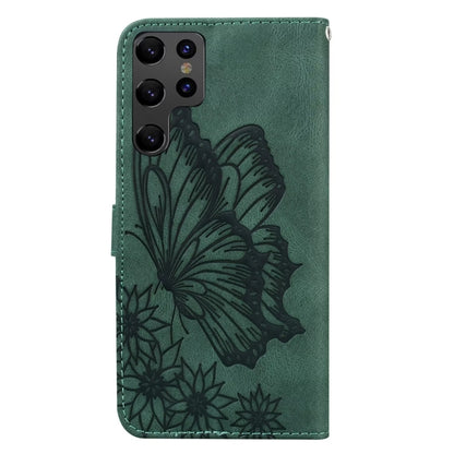 For Samsung Galaxy S25 Ultra 5G Retro Skin Feel Butterflies Embossing Horizontal Flip Leather Phone Case(Green) by buy2fix