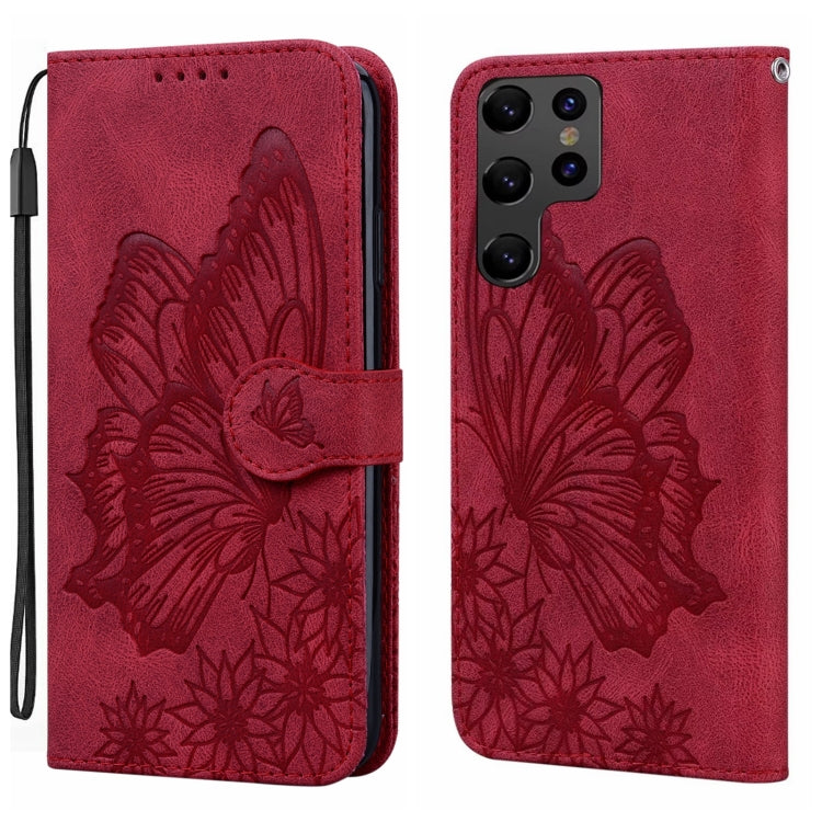 For Samsung Galaxy S25 Ultra 5G Retro Skin Feel Butterflies Embossing Horizontal Flip Leather Phone Case(Red) by buy2fix