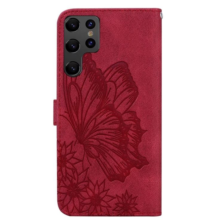 For Samsung Galaxy S25 Ultra 5G Retro Skin Feel Butterflies Embossing Horizontal Flip Leather Phone Case(Red) by buy2fix