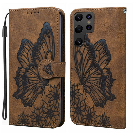 For Samsung Galaxy S25 Ultra 5G Retro Skin Feel Butterflies Embossing Horizontal Flip Leather Phone Case(Brown) by buy2fix