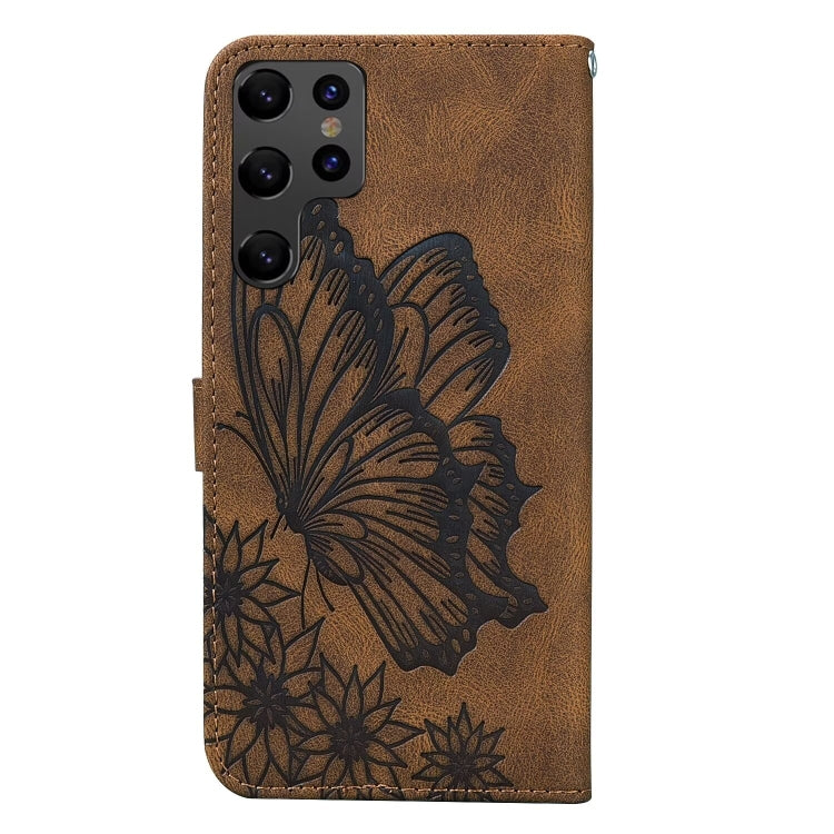 For Samsung Galaxy S25 Ultra 5G Retro Skin Feel Butterflies Embossing Horizontal Flip Leather Phone Case(Brown) by buy2fix