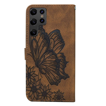 For Samsung Galaxy S25 Ultra 5G Retro Skin Feel Butterflies Embossing Horizontal Flip Leather Phone Case(Brown) by buy2fix