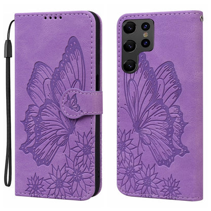 For Samsung Galaxy S25 Ultra 5G Retro Skin Feel Butterflies Embossing Horizontal Flip Leather Phone Case(Purple) by buy2fix