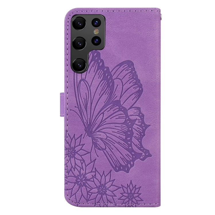For Samsung Galaxy S25 Ultra 5G Retro Skin Feel Butterflies Embossing Horizontal Flip Leather Phone Case(Purple) by buy2fix