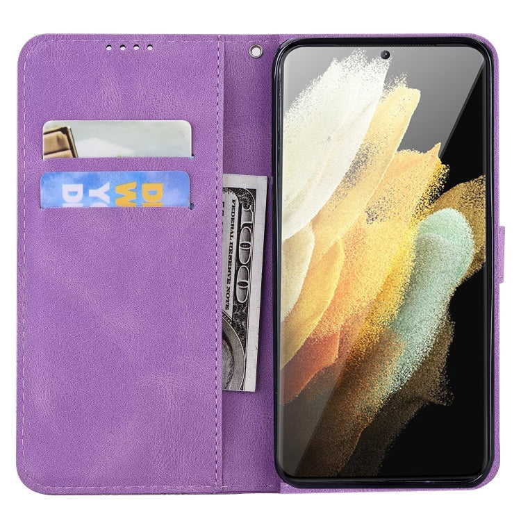 For Samsung Galaxy S25 Ultra 5G Retro Skin Feel Butterflies Embossing Horizontal Flip Leather Phone Case(Purple) by buy2fix