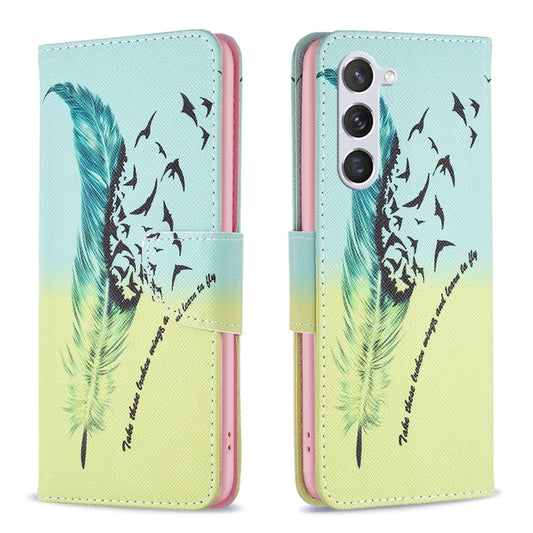 For Samsung Galaxy S25 5G Colored Drawing Pattern Leather Phone Case(Feather) by buy2fix
