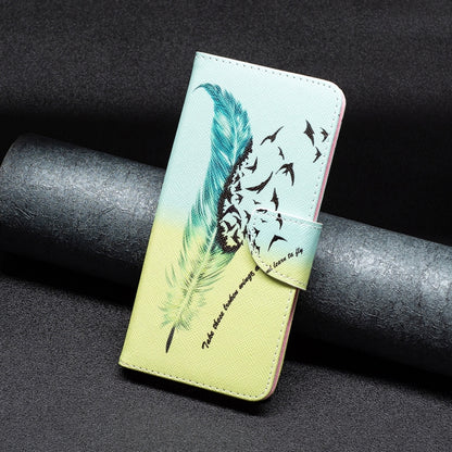 For Samsung Galaxy S25 5G Colored Drawing Pattern Leather Phone Case(Feather) by buy2fix