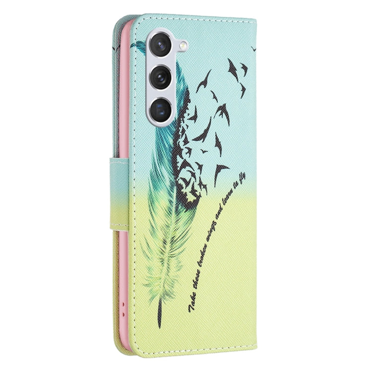 For Samsung Galaxy S25 5G Colored Drawing Pattern Leather Phone Case(Feather) by buy2fix