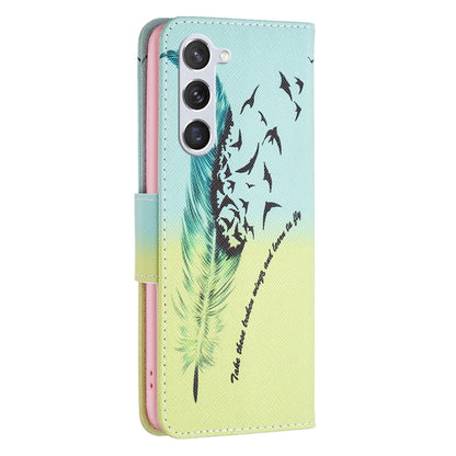 For Samsung Galaxy S25 5G Colored Drawing Pattern Leather Phone Case(Feather) by buy2fix