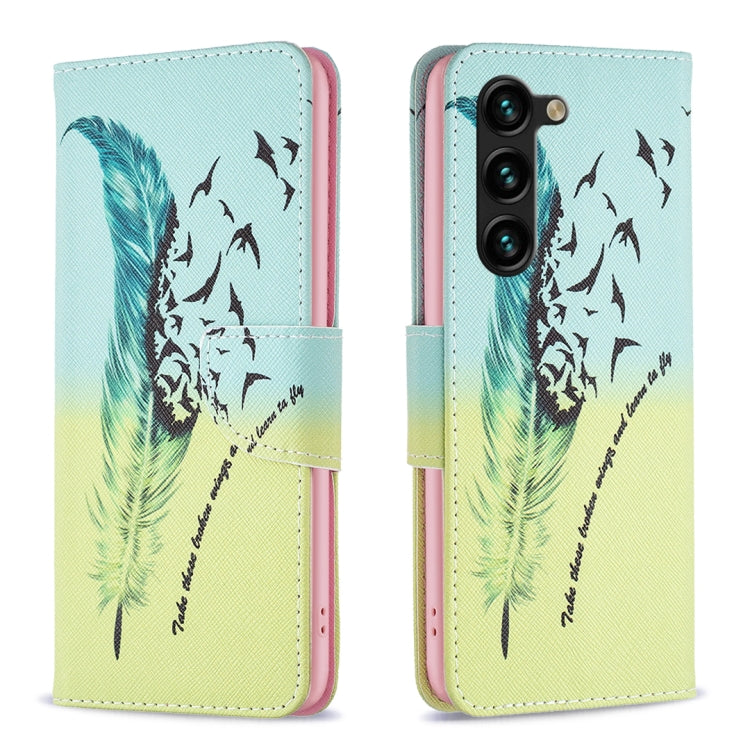 For Samsung Galaxy S25+ 5G Colored Drawing Pattern Leather Phone Case(Feather) by buy2fix
