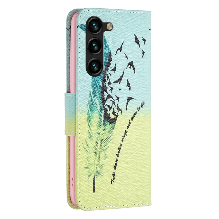 For Samsung Galaxy S25+ 5G Colored Drawing Pattern Leather Phone Case(Feather) by buy2fix
