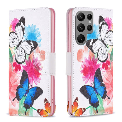 For Samsung Galaxy S25 Ultra 5G Colored Drawing Pattern Leather Phone Case(Butterflies) by buy2fix