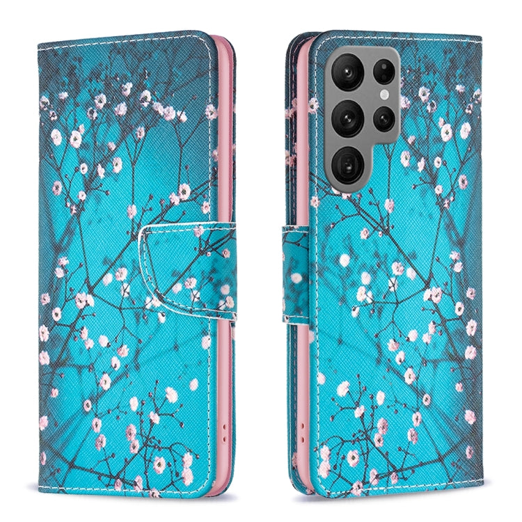 For Samsung Galaxy S25 Ultra 5G Colored Drawing Pattern Leather Phone Case(Plum Blossom) by buy2fix