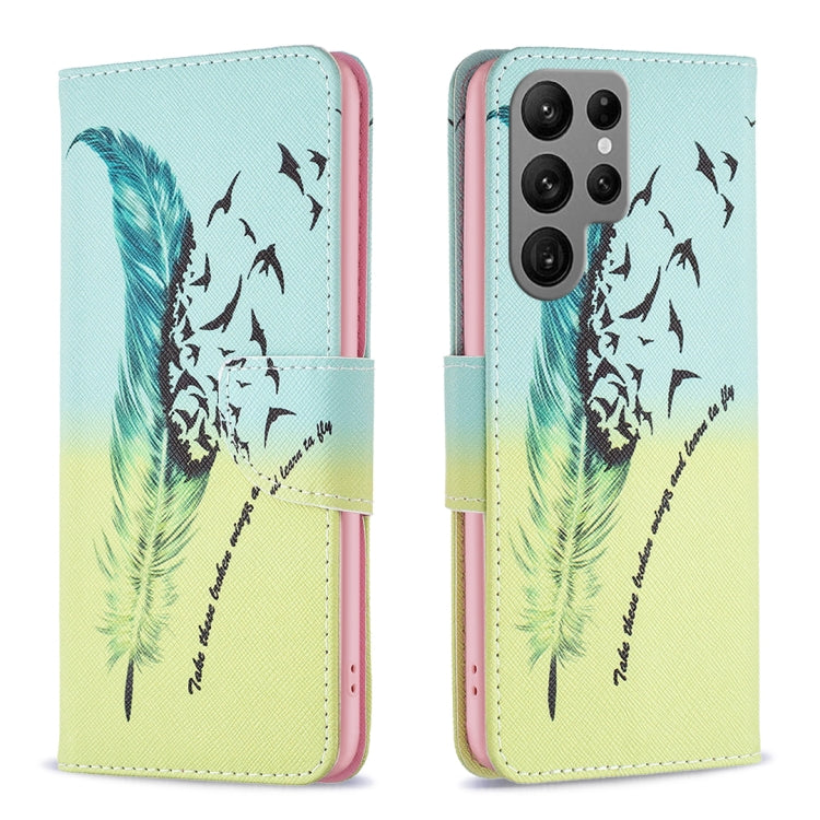 For Samsung Galaxy S25 Ultra 5G Colored Drawing Pattern Leather Phone Case(Feather) by buy2fix