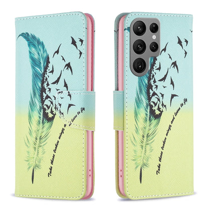 For Samsung Galaxy S25 Ultra 5G Colored Drawing Pattern Leather Phone Case(Feather) by buy2fix