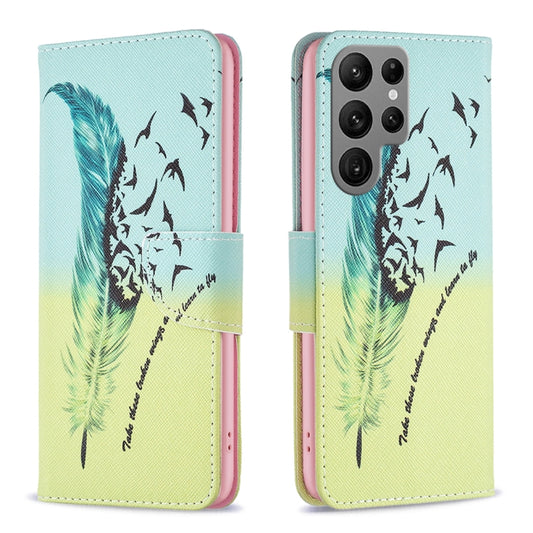 For Samsung Galaxy S25 Ultra 5G Colored Drawing Pattern Leather Phone Case(Feather) by buy2fix