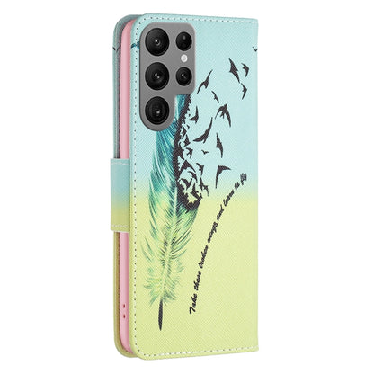 For Samsung Galaxy S25 Ultra 5G Colored Drawing Pattern Leather Phone Case(Feather) by buy2fix
