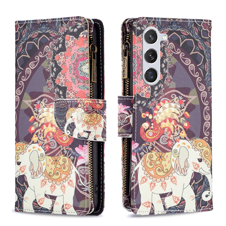 For Samsung Galaxy S25 5G Colored Drawing Pattern Zipper Leather Phone Case(Flower Elephant) by buy2fix