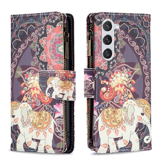 For Samsung Galaxy S25 5G Colored Drawing Pattern Zipper Leather Phone Case(Flower Elephant) by buy2fix