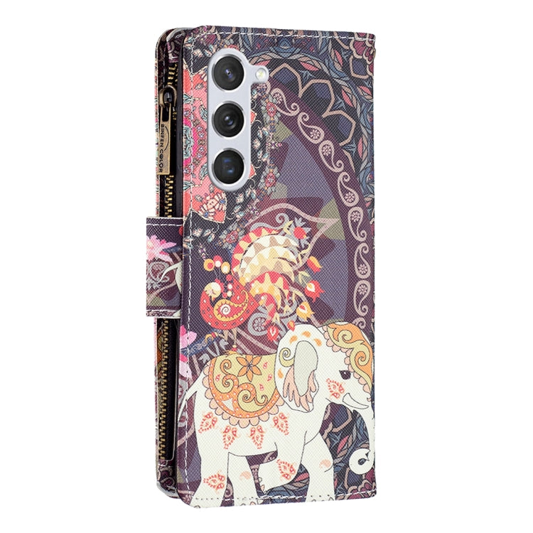 For Samsung Galaxy S25 5G Colored Drawing Pattern Zipper Leather Phone Case(Flower Elephant) by buy2fix