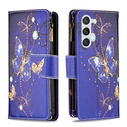 For Samsung Galaxy S25 5G Colored Drawing Pattern Zipper Leather Phone Case(Purple Butterfly) by buy2fix