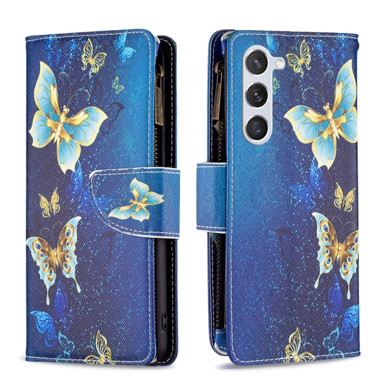 For Samsung Galaxy S25 5G Colored Drawing Pattern Zipper Leather Phone Case(Gold Butterfly) by buy2fix