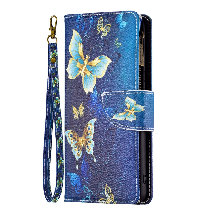 For Samsung Galaxy S25 5G Colored Drawing Pattern Zipper Leather Phone Case(Gold Butterfly) by buy2fix