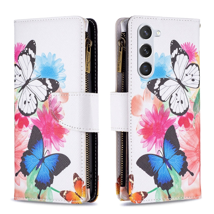 For Samsung Galaxy S25 5G Colored Drawing Pattern Zipper Leather Phone Case(Two Butterflies) by buy2fix
