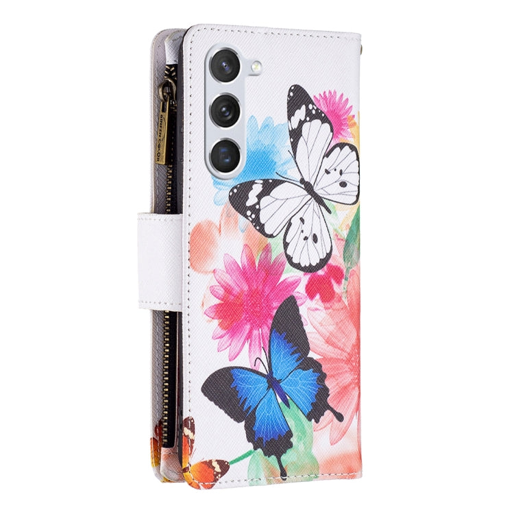For Samsung Galaxy S25 5G Colored Drawing Pattern Zipper Leather Phone Case(Two Butterflies) by buy2fix