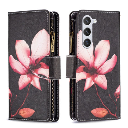 For Samsung Galaxy S25 5G Colored Drawing Pattern Zipper Leather Phone Case(Lotus) by buy2fix