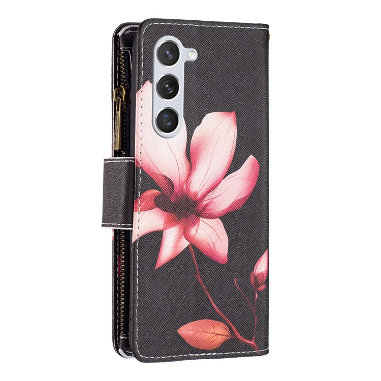 For Samsung Galaxy S25 5G Colored Drawing Pattern Zipper Leather Phone Case(Lotus) by buy2fix