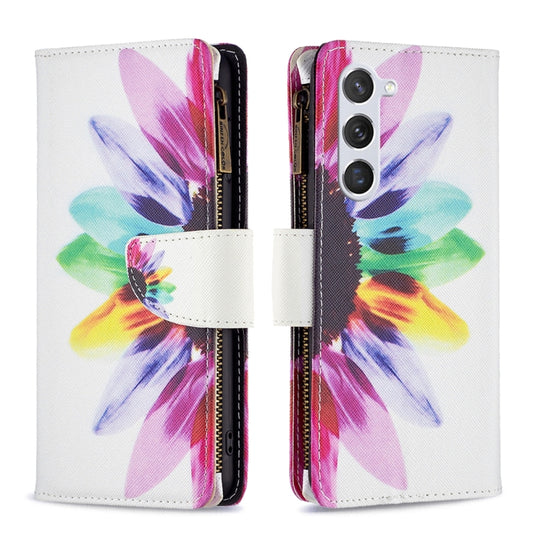 For Samsung Galaxy S25 5G Colored Drawing Pattern Zipper Leather Phone Case(Sun Flower) by buy2fix