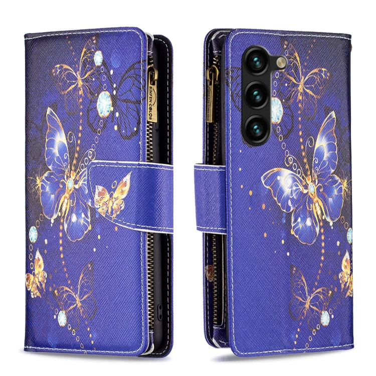 For Samsung Galaxy S25+ 5G Colored Drawing Pattern Zipper Leather Phone Case(Purple Butterfly) by buy2fix