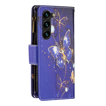 For Samsung Galaxy S25+ 5G Colored Drawing Pattern Zipper Leather Phone Case(Purple Butterfly) by buy2fix