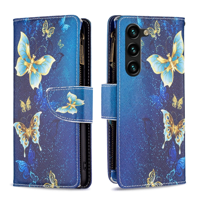 For Samsung Galaxy S25+ 5G Colored Drawing Pattern Zipper Leather Phone Case(Gold Butterfly) by buy2fix