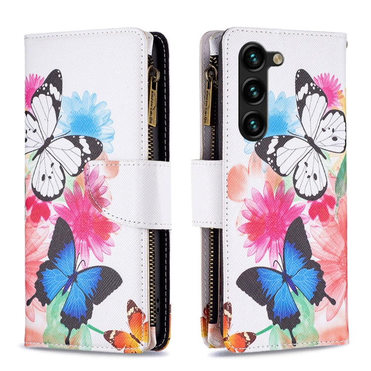 For Samsung Galaxy S25+ 5G Colored Drawing Pattern Zipper Leather Phone Case(Two Butterflies) by buy2fix