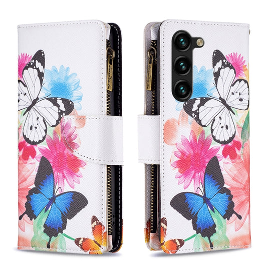 For Samsung Galaxy S25+ 5G Colored Drawing Pattern Zipper Leather Phone Case(Two Butterflies) by buy2fix