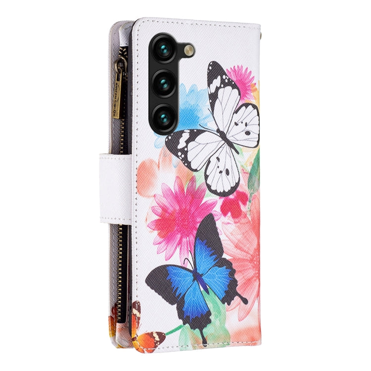 For Samsung Galaxy S25+ 5G Colored Drawing Pattern Zipper Leather Phone Case(Two Butterflies) by buy2fix