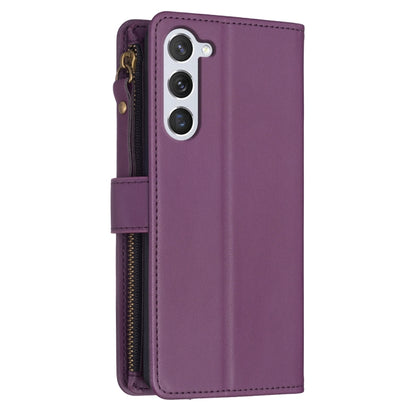 For Samsung Galaxy S25 5G 9 Card Slots Zipper Wallet Leather Flip Phone Case(Dark Purple) by buy2fix