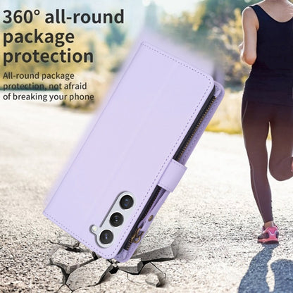 For Samsung Galaxy S25 5G 9 Card Slots Zipper Wallet Leather Flip Phone Case(Light Purple) by buy2fix