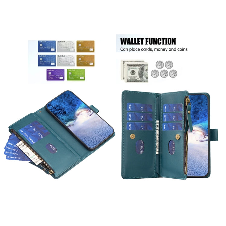 For Samsung Galaxy S25+ 5G 9 Card Slots Zipper Wallet Leather Flip Phone Case(Green) by buy2fix