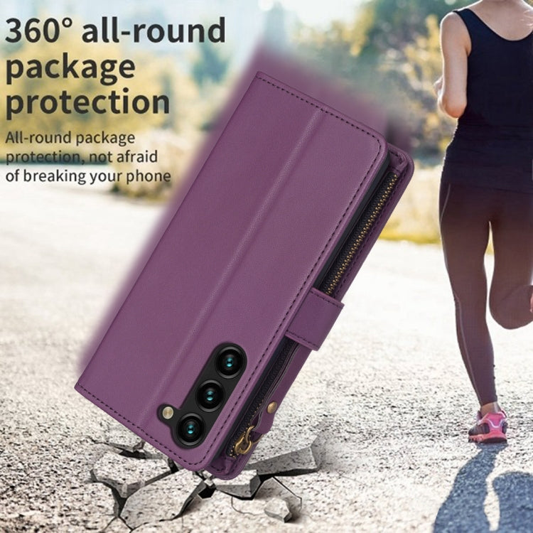 For Samsung Galaxy S25+ 5G 9 Card Slots Zipper Wallet Leather Flip Phone Case(Dark Purple) by buy2fix