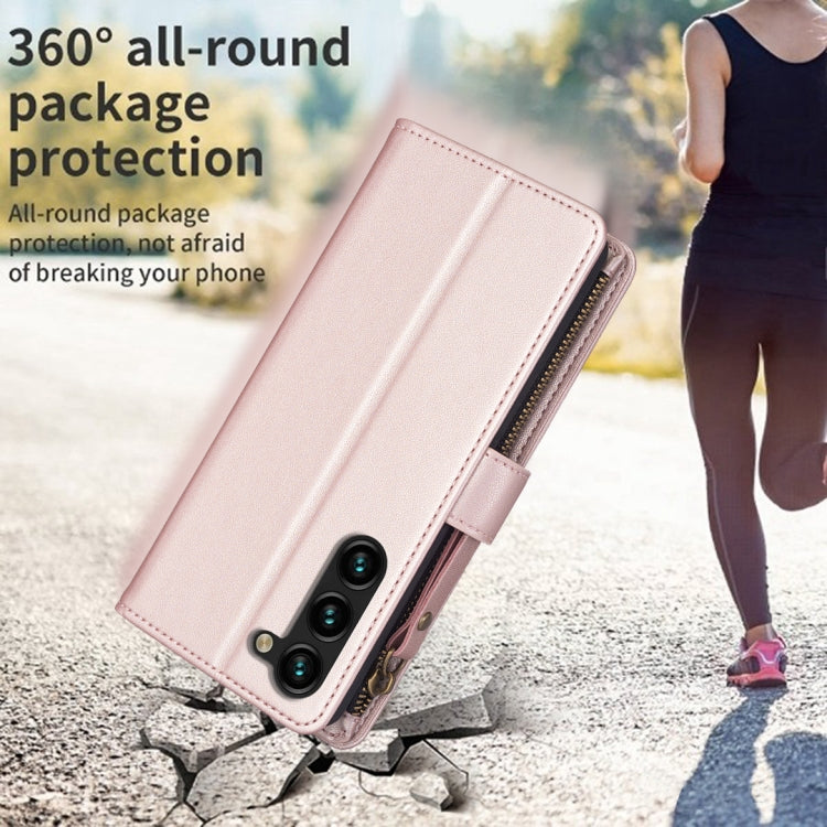 For Samsung Galaxy S25+ 5G 9 Card Slots Zipper Wallet Leather Flip Phone Case(Rose Gold) by buy2fix
