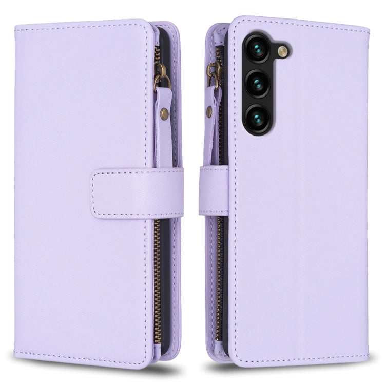 For Samsung Galaxy S25+ 5G 9 Card Slots Zipper Wallet Leather Flip Phone Case(Light Purple) by buy2fix