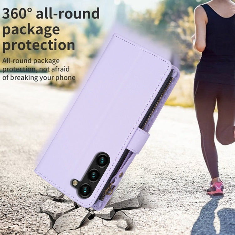 For Samsung Galaxy S25+ 5G 9 Card Slots Zipper Wallet Leather Flip Phone Case(Light Purple) by buy2fix