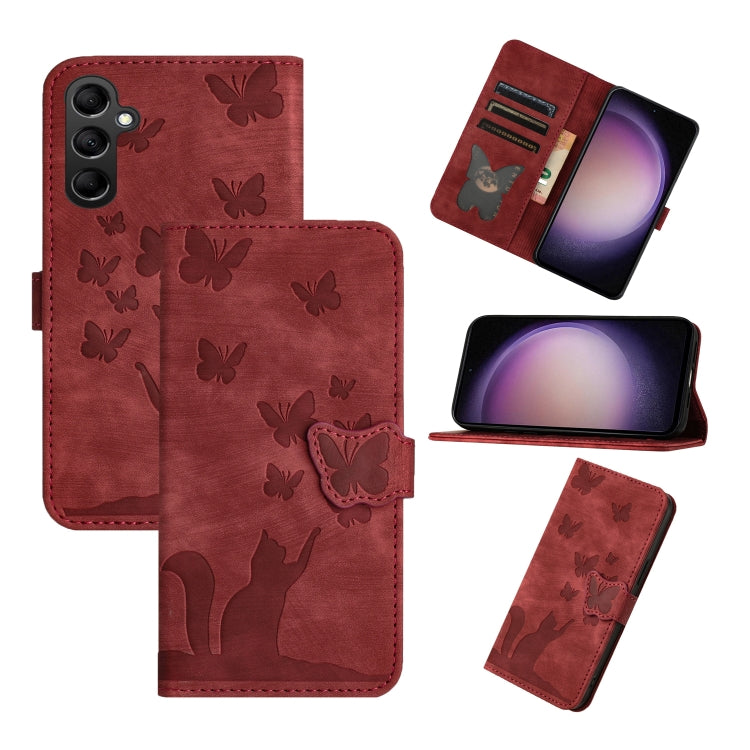 For Samsung Galaxy S25 5G Butterfly Cat Embossing Flip Leather Phone Case(Red) by buy2fix